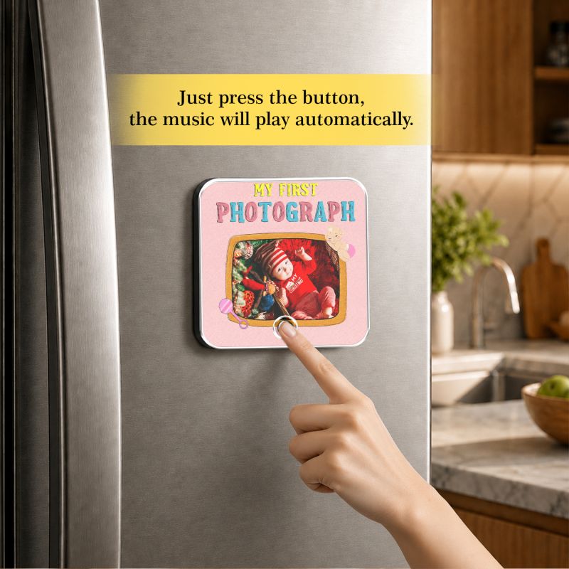 Personalized My First Photograph Theme Musical Fridge Magnet Newborn Baby Photo Frame Gift for New Parents & Baby Shower